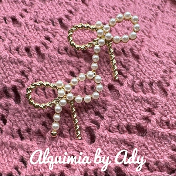Alquimia Jewelry - Bow Pearls big stud earrings/lolita/kawaii/maximalist/babydoll earrings